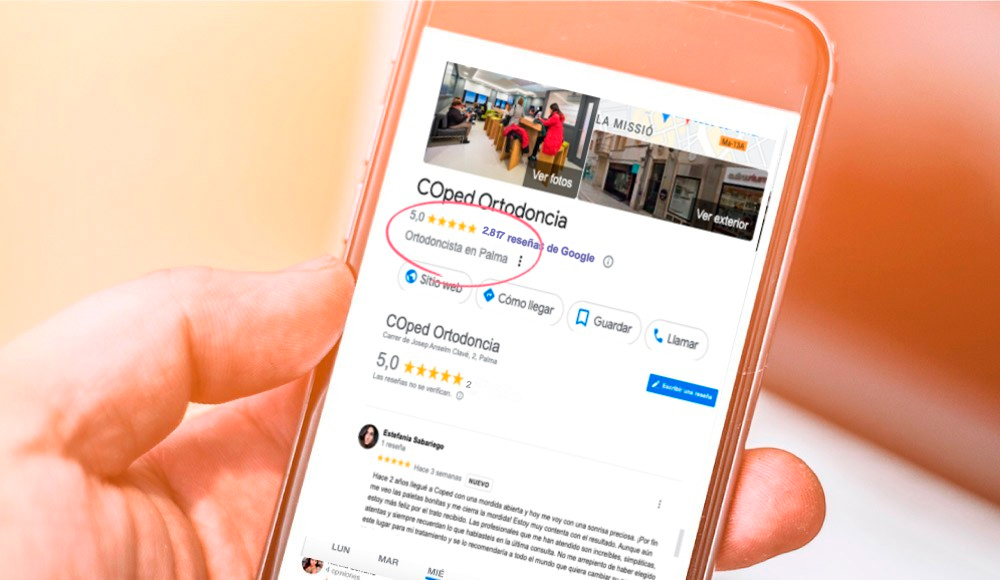 Reseñas de Google Clínica 'C'O'ped' Mallorca